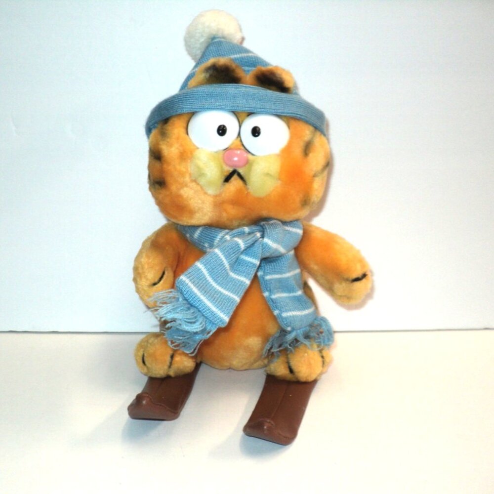 Garfield Skiing Plush Toy Vintage Dakin Fun Farm 1981 Blue Hat & Scarf, Skis